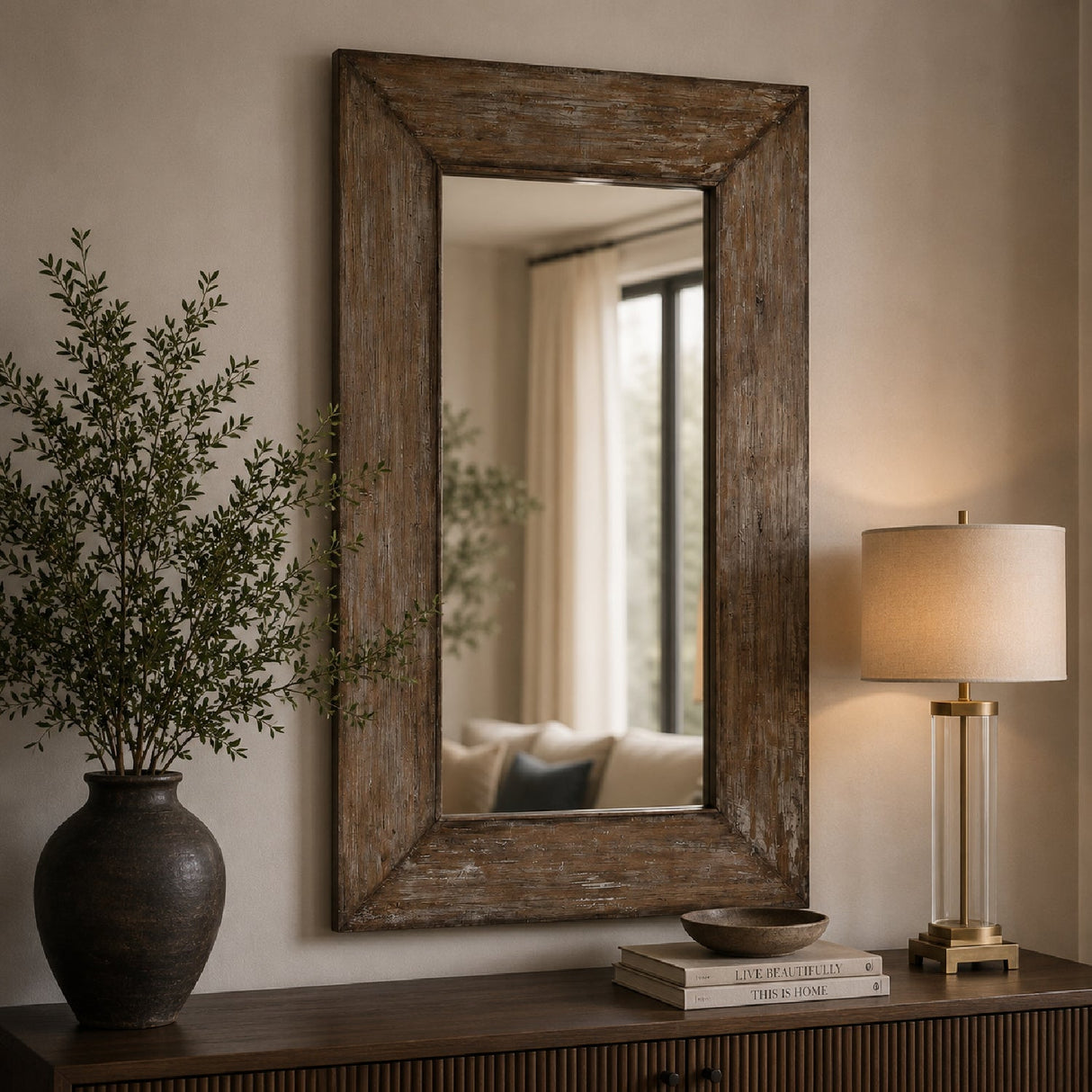 Modern European furniture - Distressed Beveled Mirror - www.oroa.com
