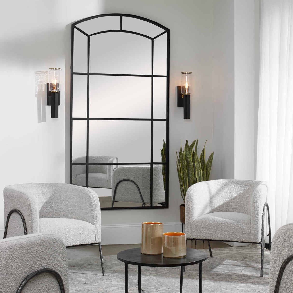 Modern European furniture - Black Iron Arched Mirror - www.oroa.com