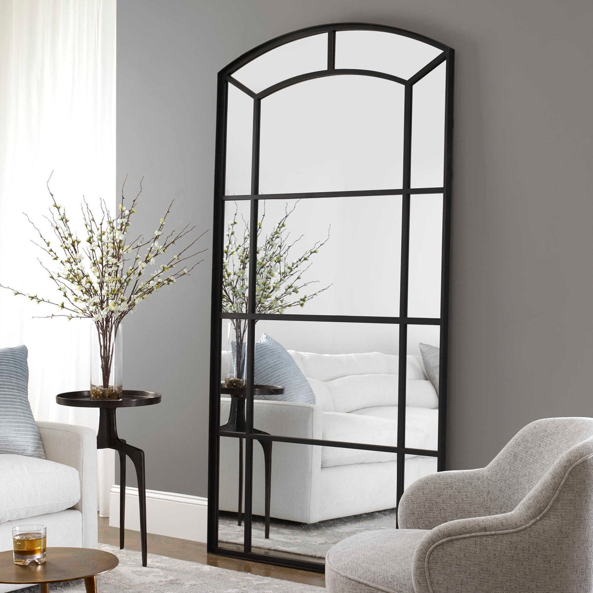 Modern European furniture - Black Iron Arched Mirror - www.oroa.com