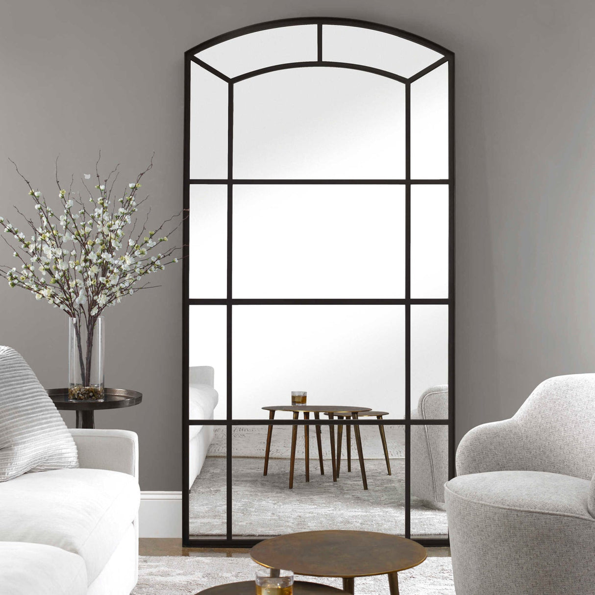Modern European furniture - Black Iron Arched Mirror - www.oroa.com