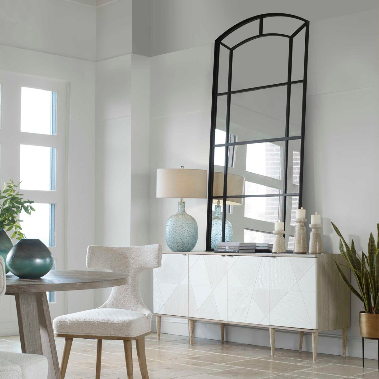 Modern European furniture - Black Iron Arched Mirror - www.oroa.com