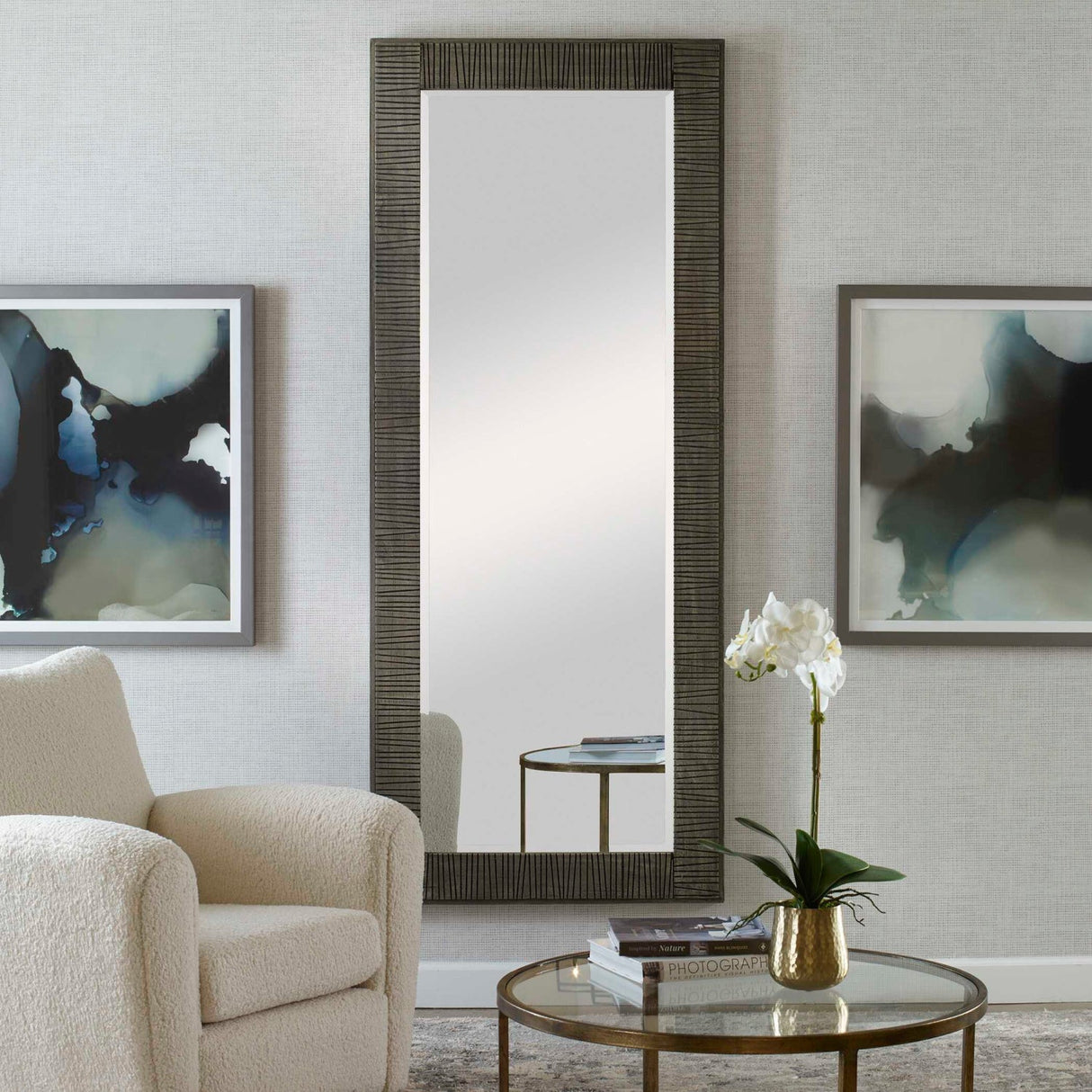 Modern European furniture - Channeled Gray Wood Mirror - www.oroa.com