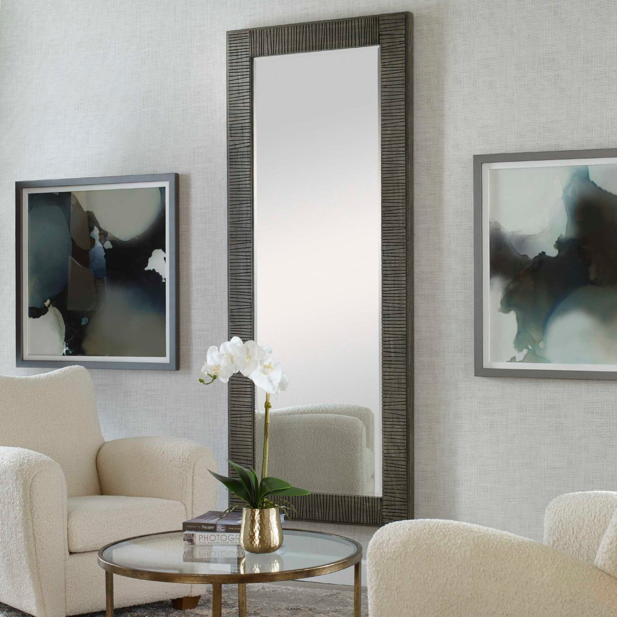 Modern European furniture - Channeled Gray Wood Mirror - www.oroa.com