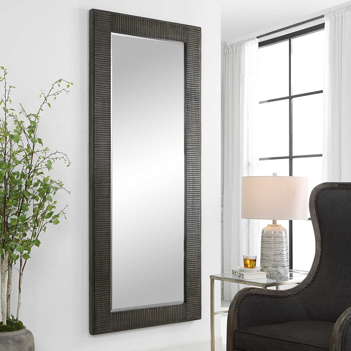 Modern European furniture - Channeled Gray Wood Mirror - www.oroa.com