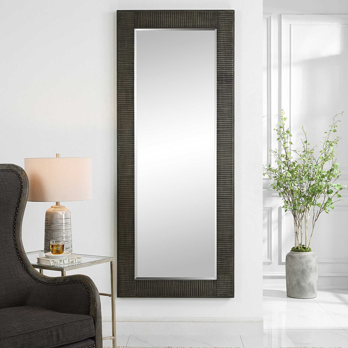 Modern European furniture - Channeled Gray Wood Mirror - www.oroa.com