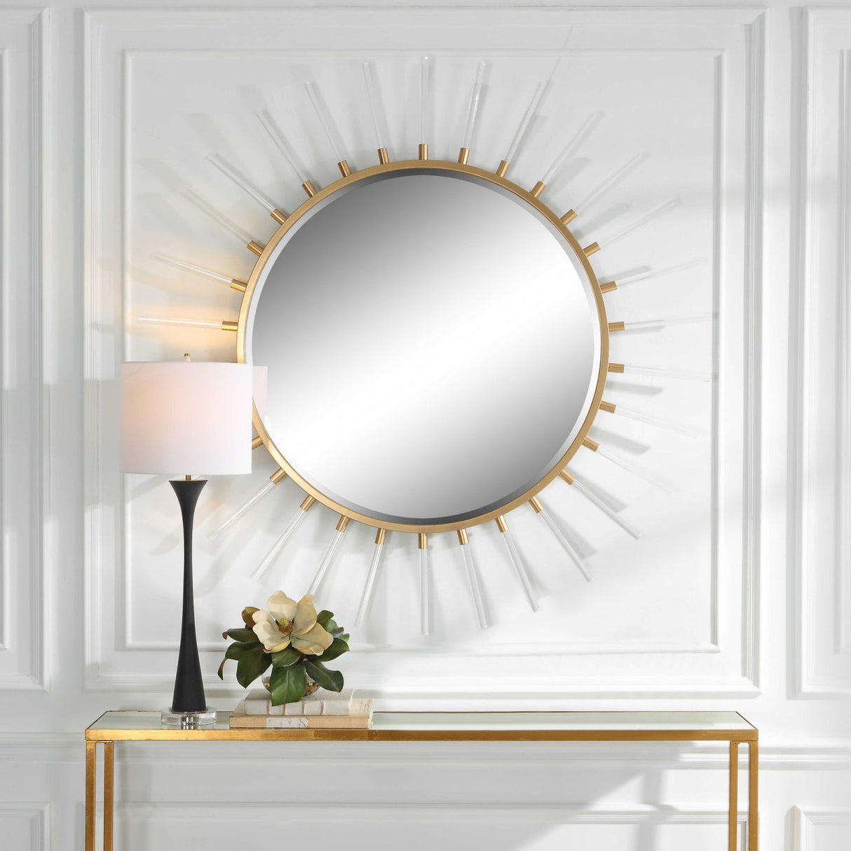 Modern European furniture - Gold Sunburst Round Mirror - www.oroa.com