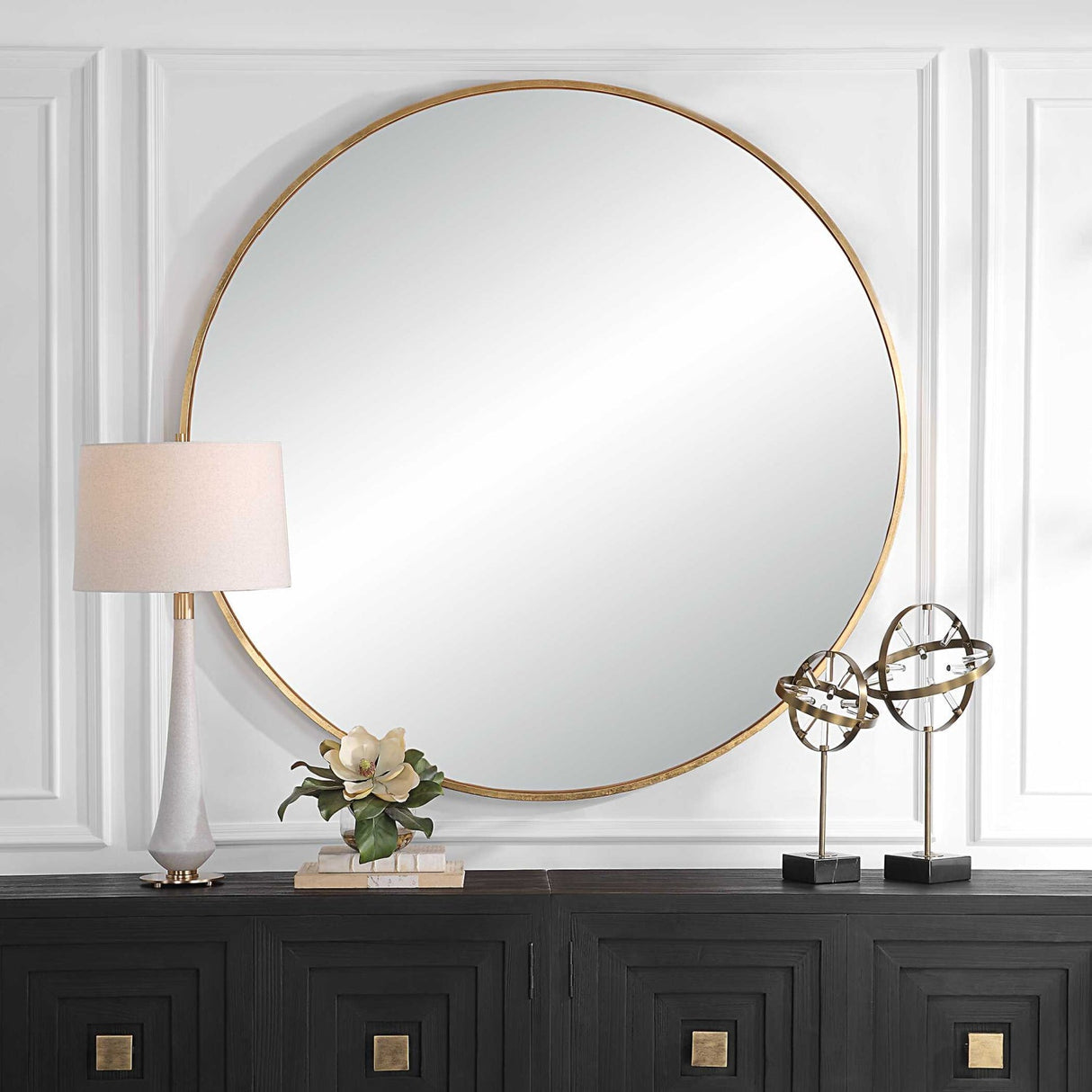 Modern European furniture - Antique Gold Round Mirror - www.oroa.com