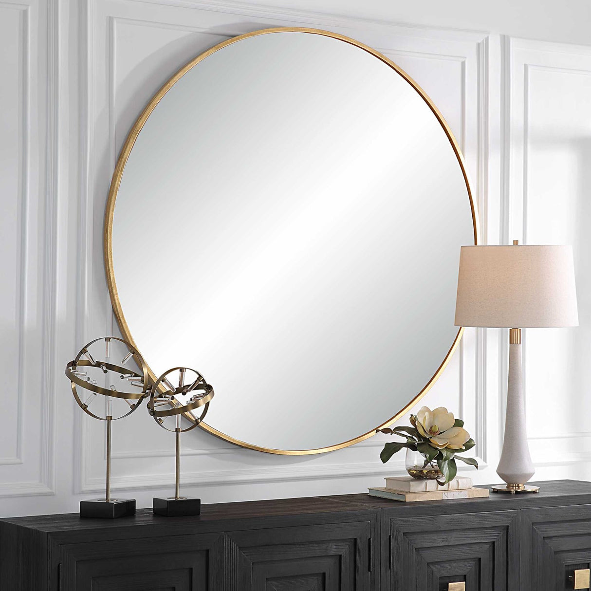 Modern European furniture - Antique Gold Round Mirror - www.oroa.com
