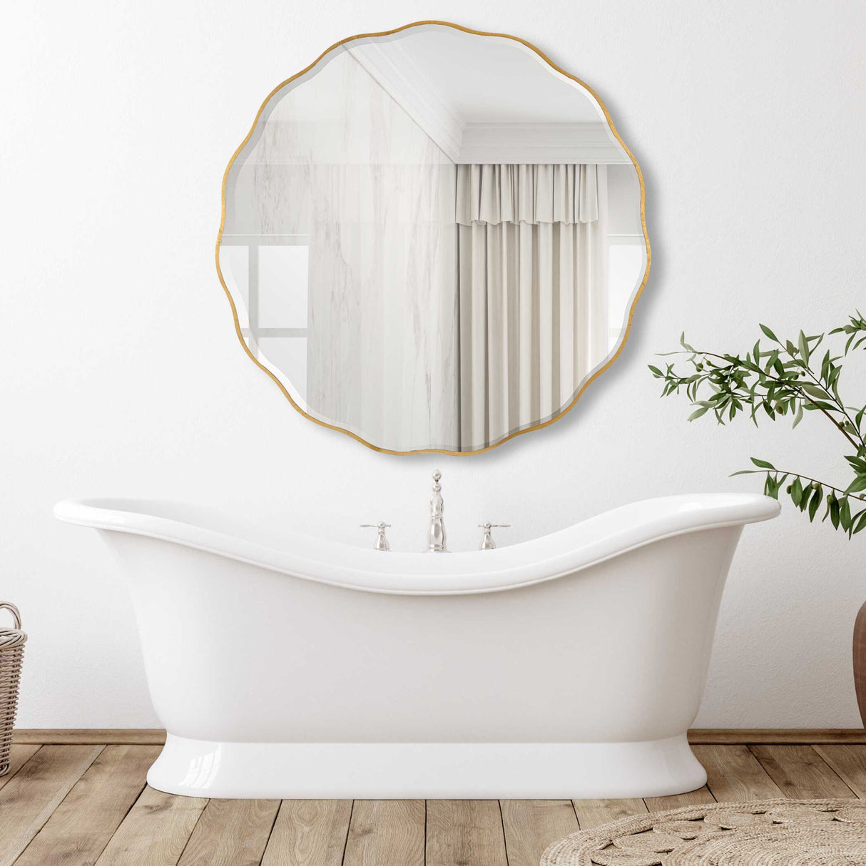 Modern European furniture - Gold Scalloped Round Mirror - www.oroa.com