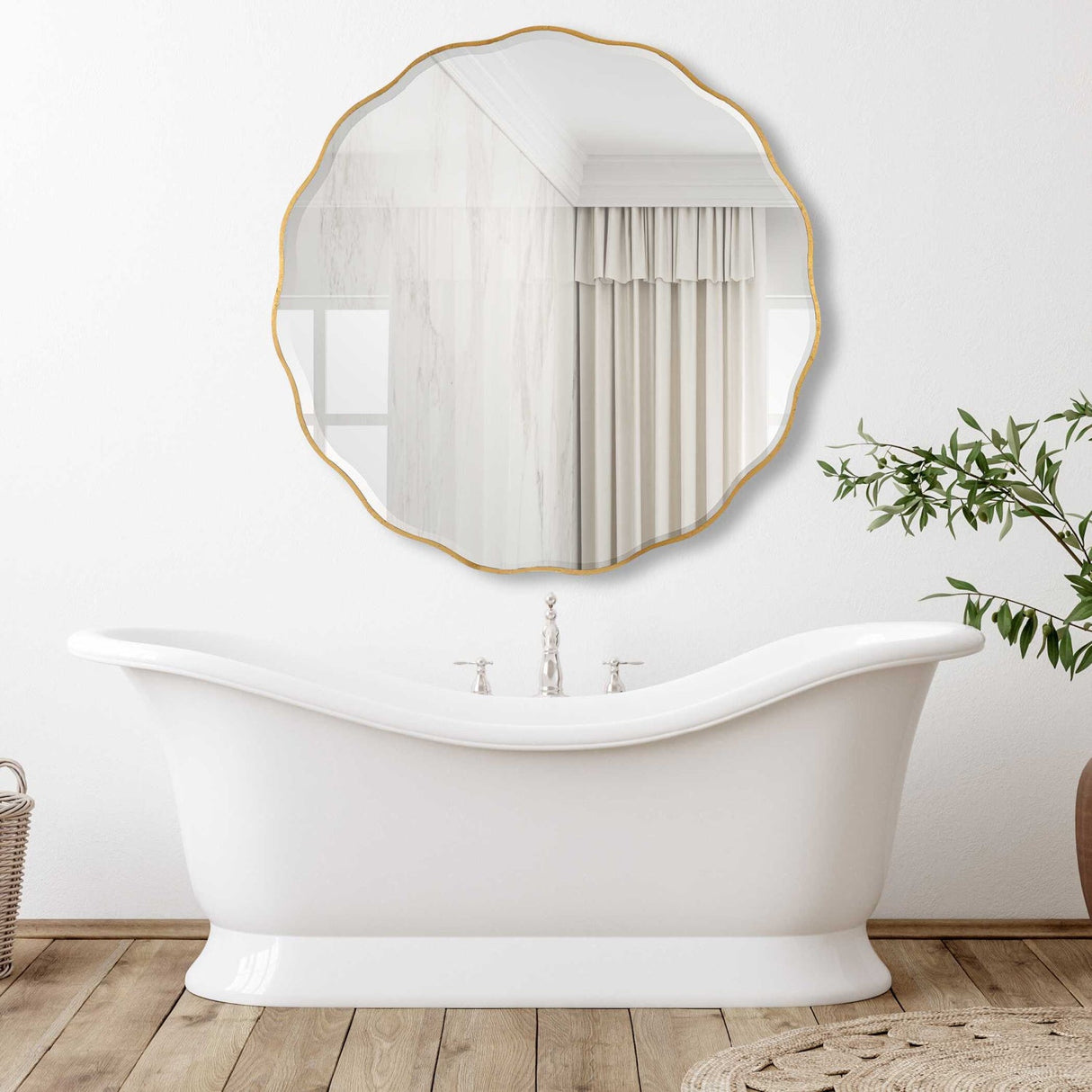 Modern European furniture - Gold Scalloped Round Mirror - www.oroa.com