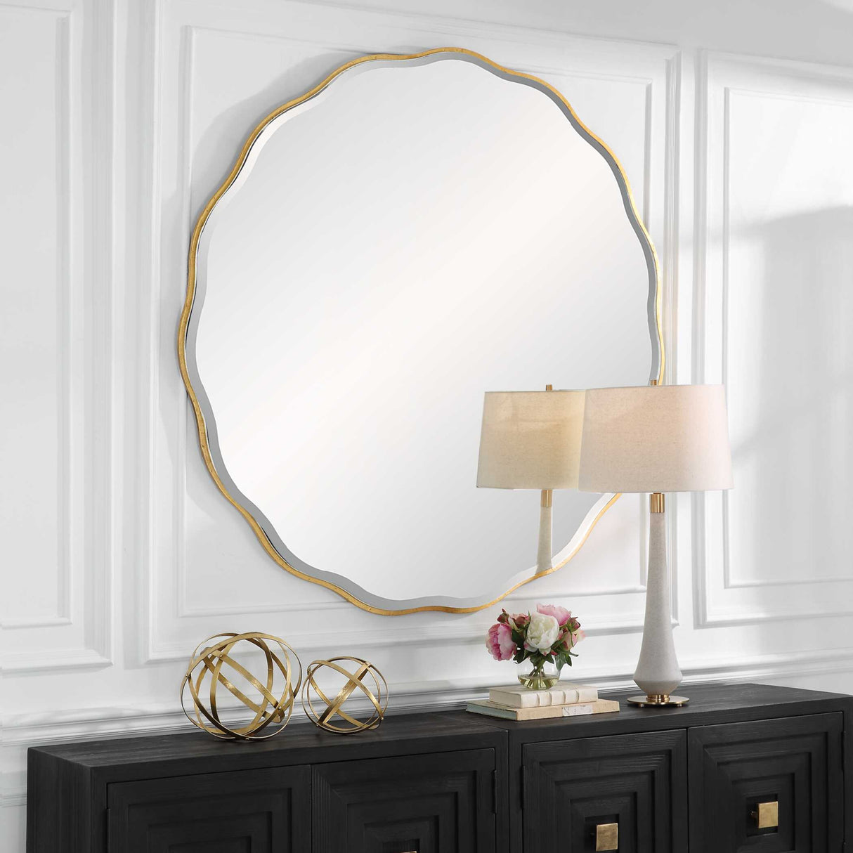 Modern European furniture - Gold Scalloped Round Mirror - www.oroa.com
