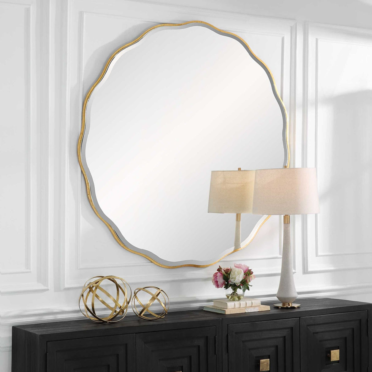 Modern European furniture - Gold Scalloped Round Mirror - www.oroa.com