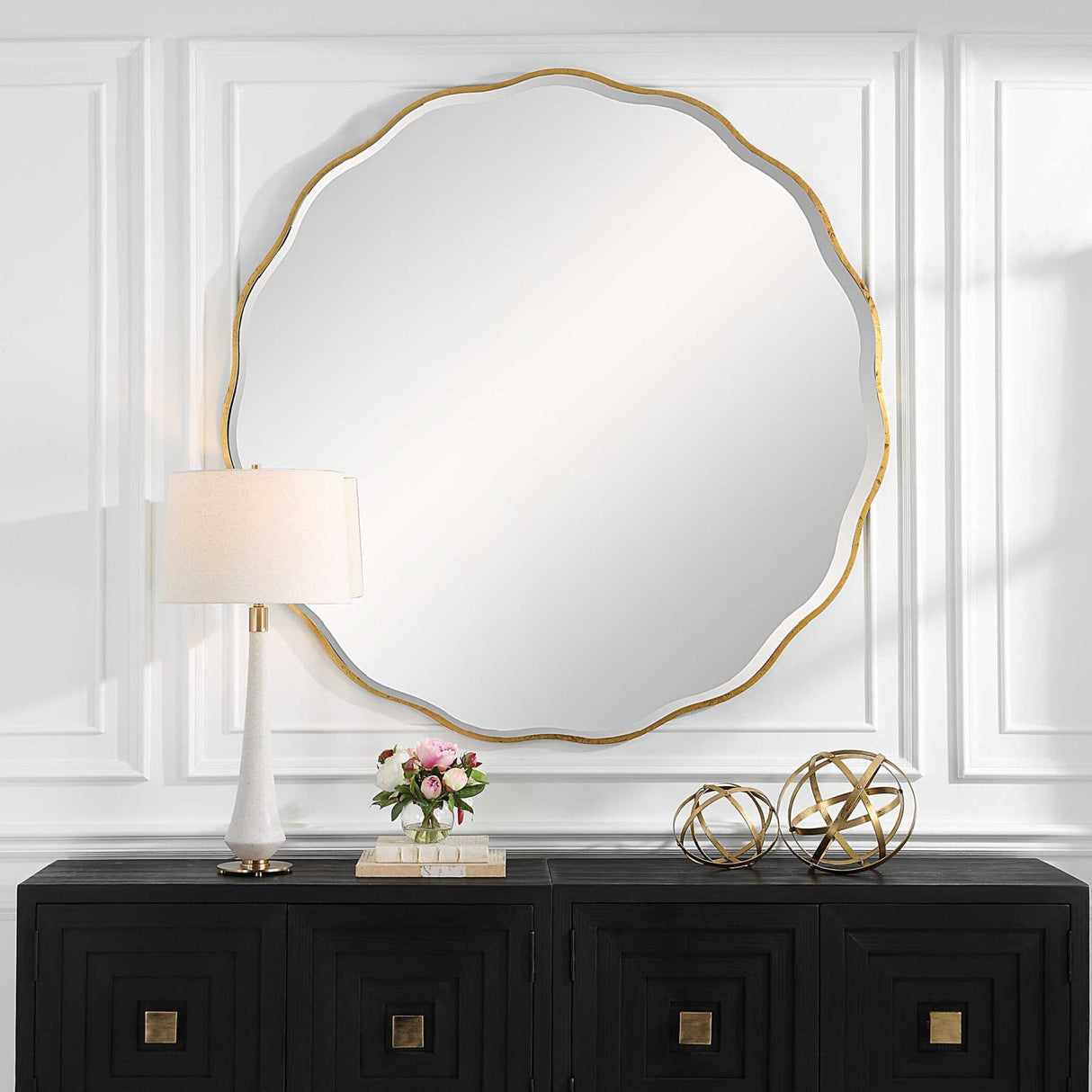 Modern European furniture - Gold Scalloped Round Mirror - www.oroa.com