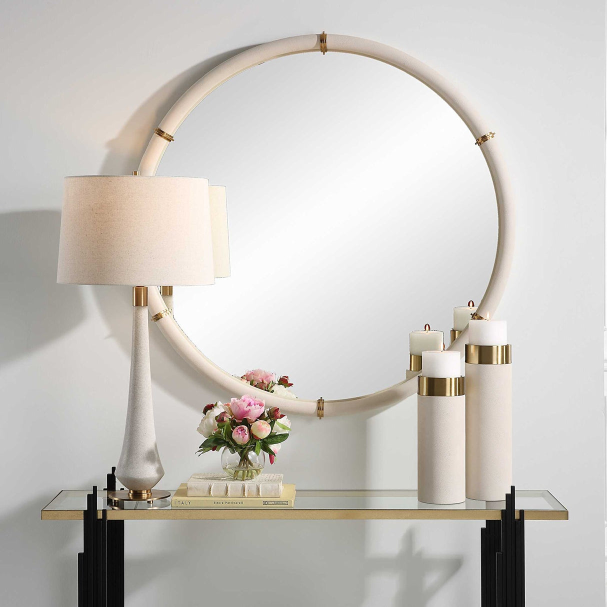 Modern European furniture - White Shagreen Leather Mirror - www.oroa.com
