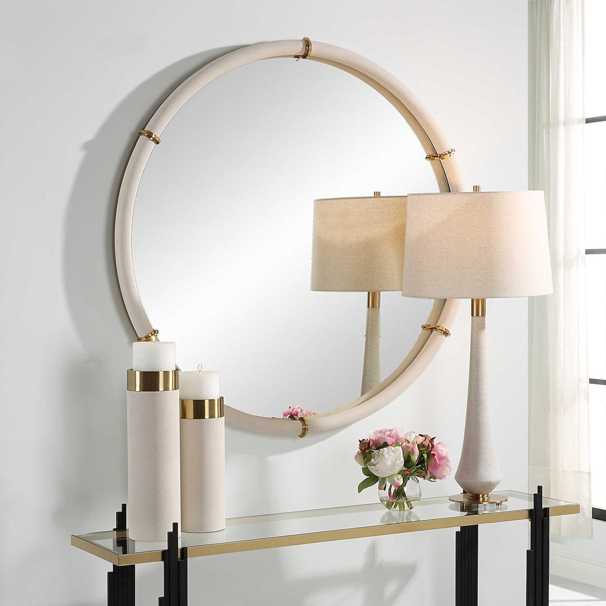 Modern European furniture - White Shagreen Leather Mirror - www.oroa.com