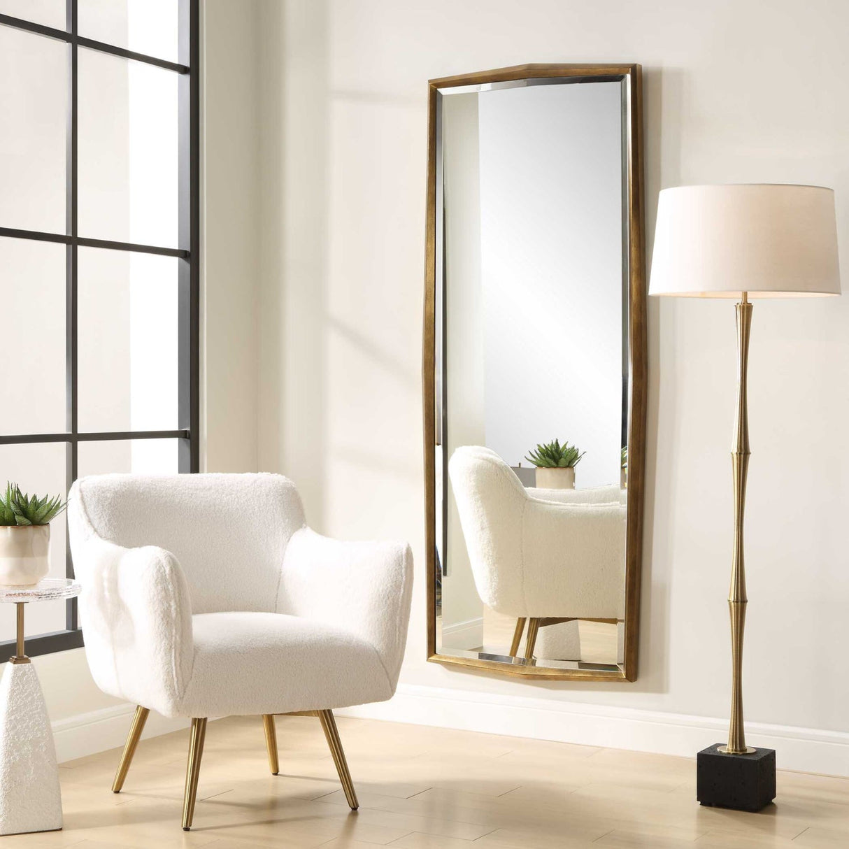 Modern European furniture - Gold Wooden Faceted Mirror - www.oroa.com