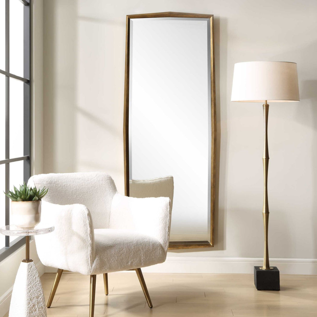 Modern European furniture - Gold Wooden Faceted Mirror - www.oroa.com
