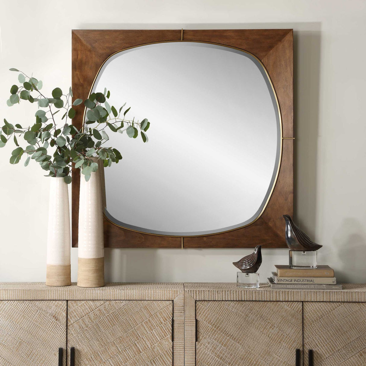 Modern European furniture - Solid Pine Wood Square Mirror - www.oroa.com