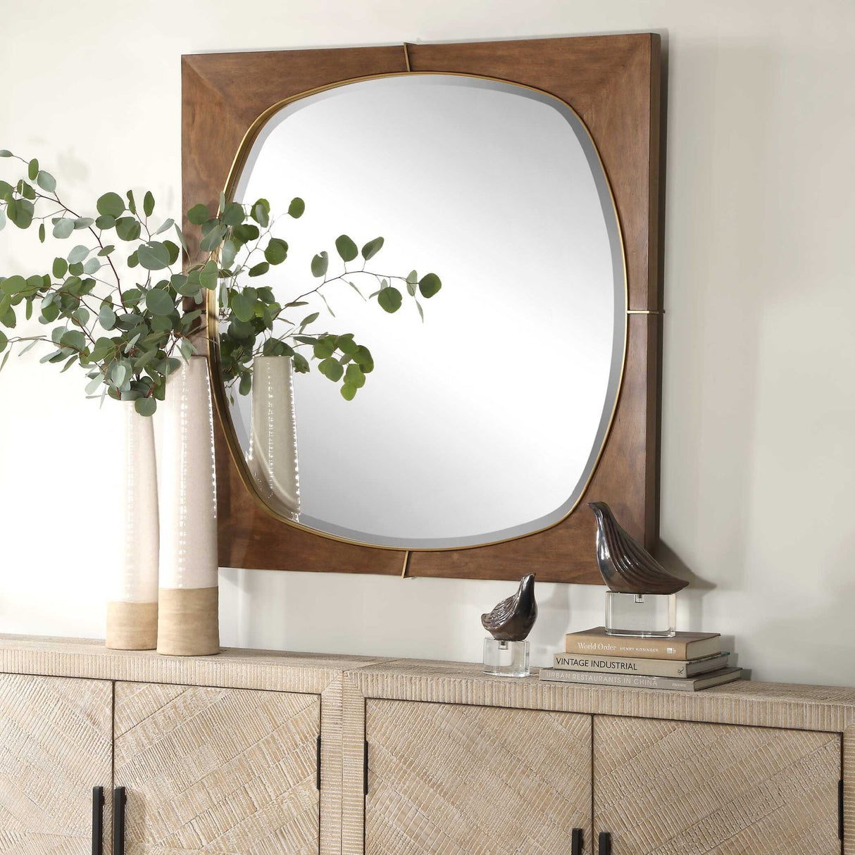 Modern European furniture - Solid Pine Wood Square Mirror - www.oroa.com