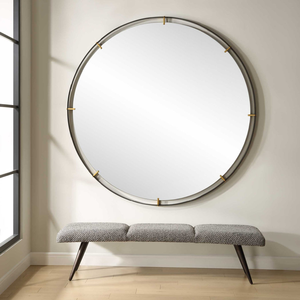 Modern European furniture - Black Iron Round Mirror - www.oroa.com