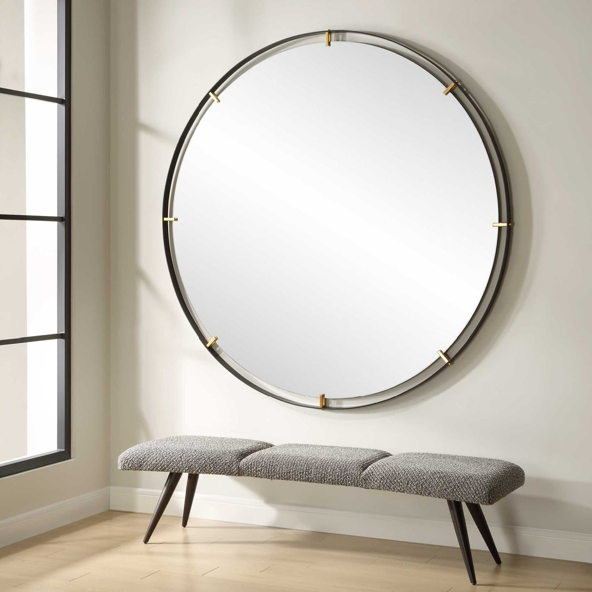 Modern European furniture - Black Iron Round Mirror - www.oroa.com