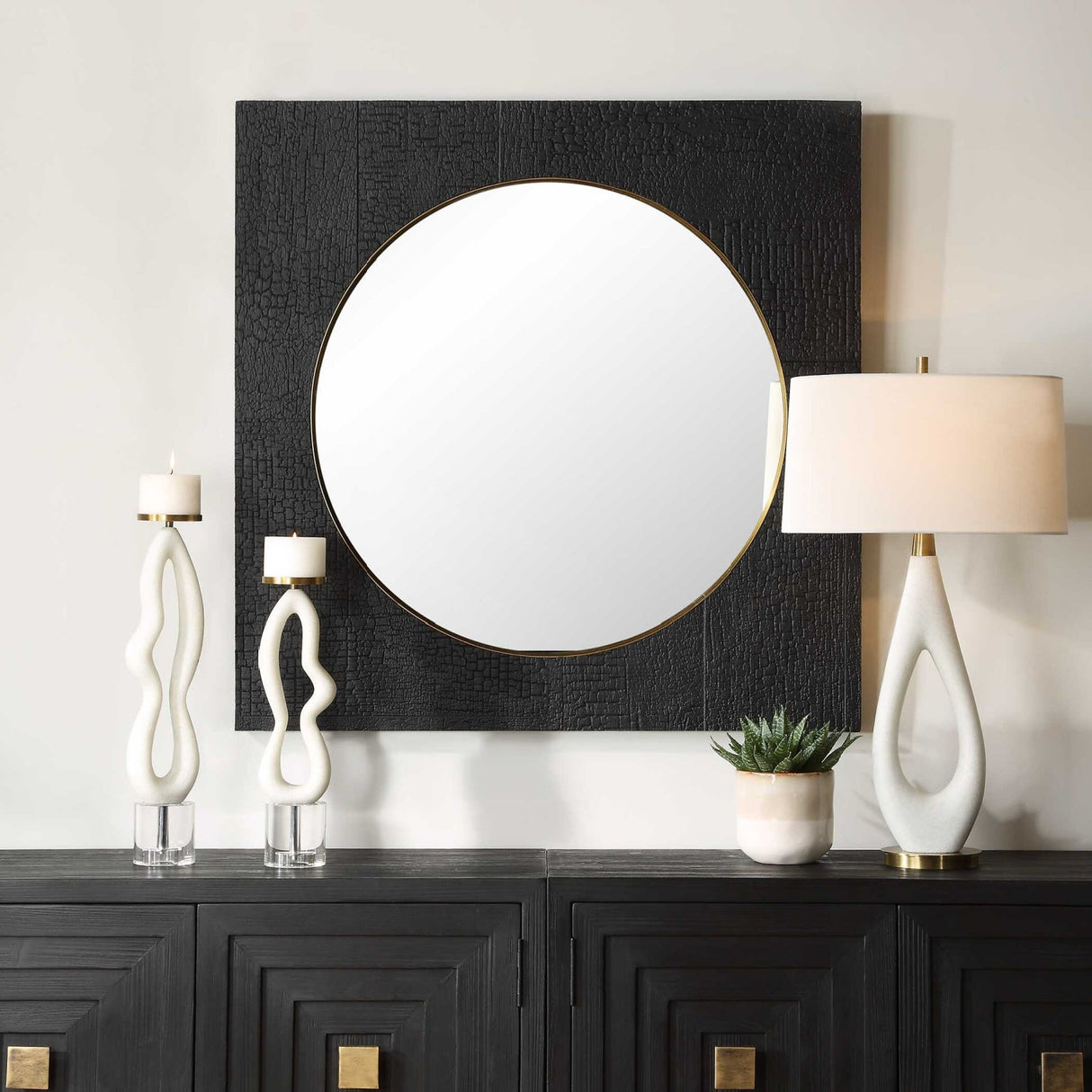 Modern European furniture - Black Textured Square Mirror - www.oroa.com