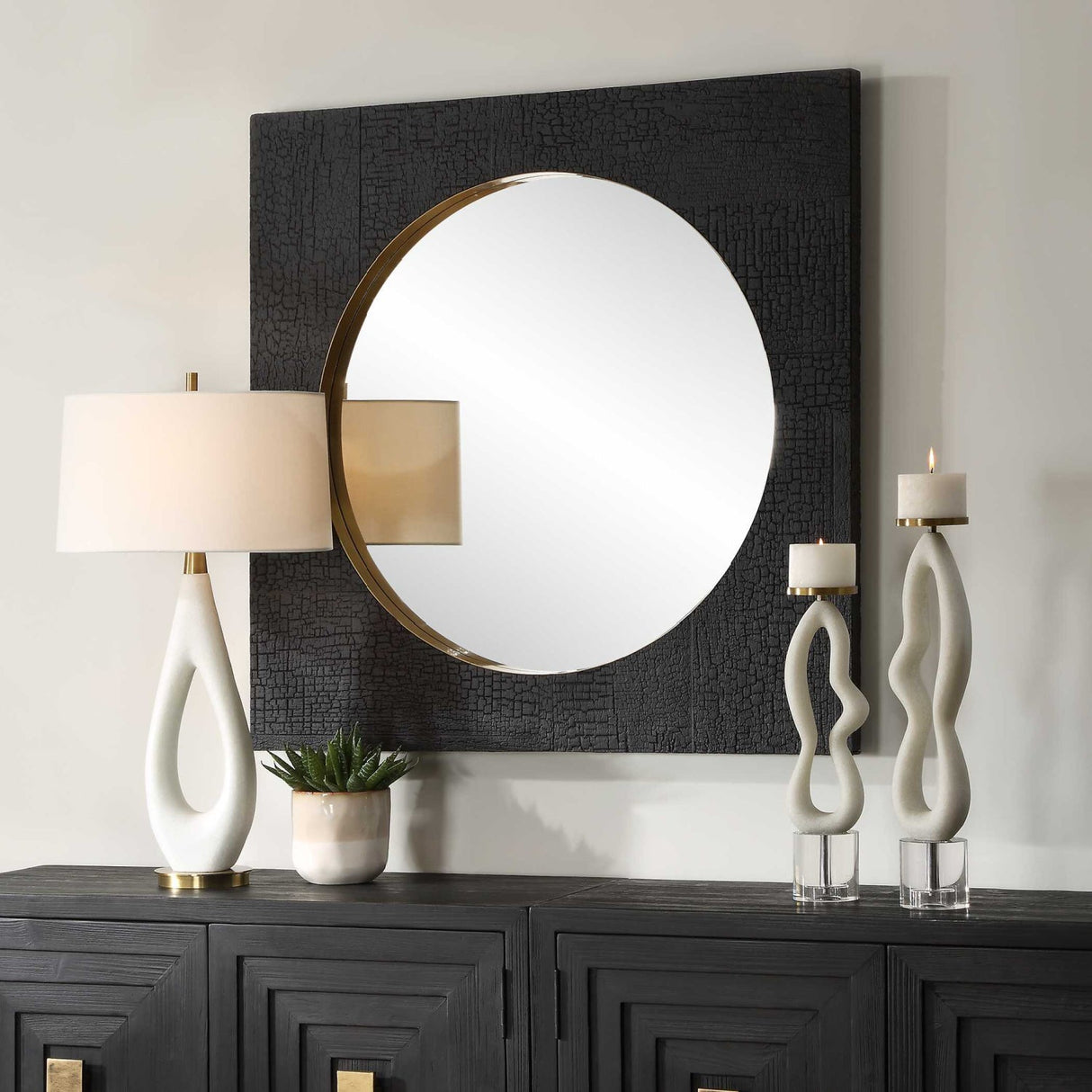 Modern European furniture - Black Textured Square Mirror - www.oroa.com