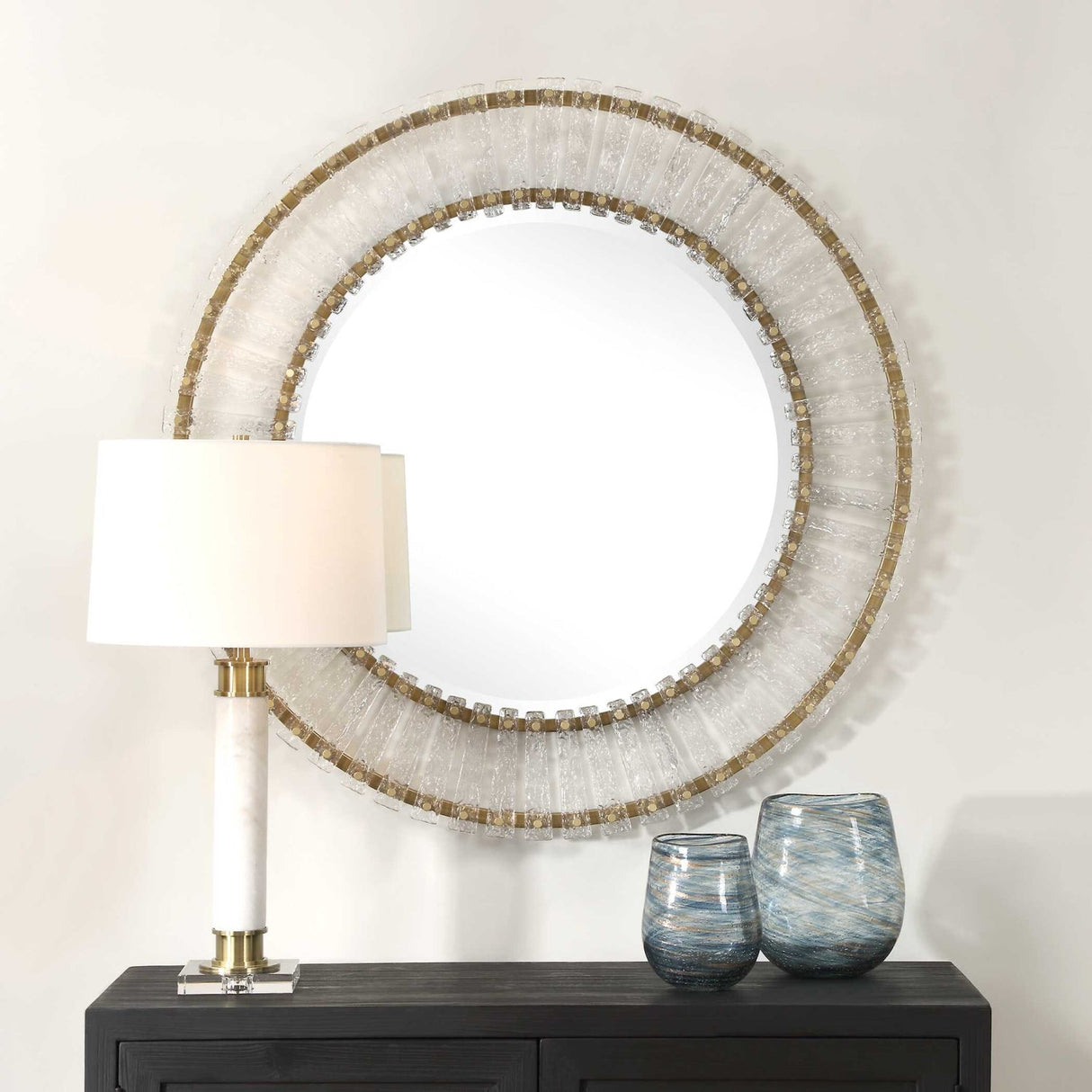 Modern European furniture - Textured Glass Round Mirror - www.oroa.com