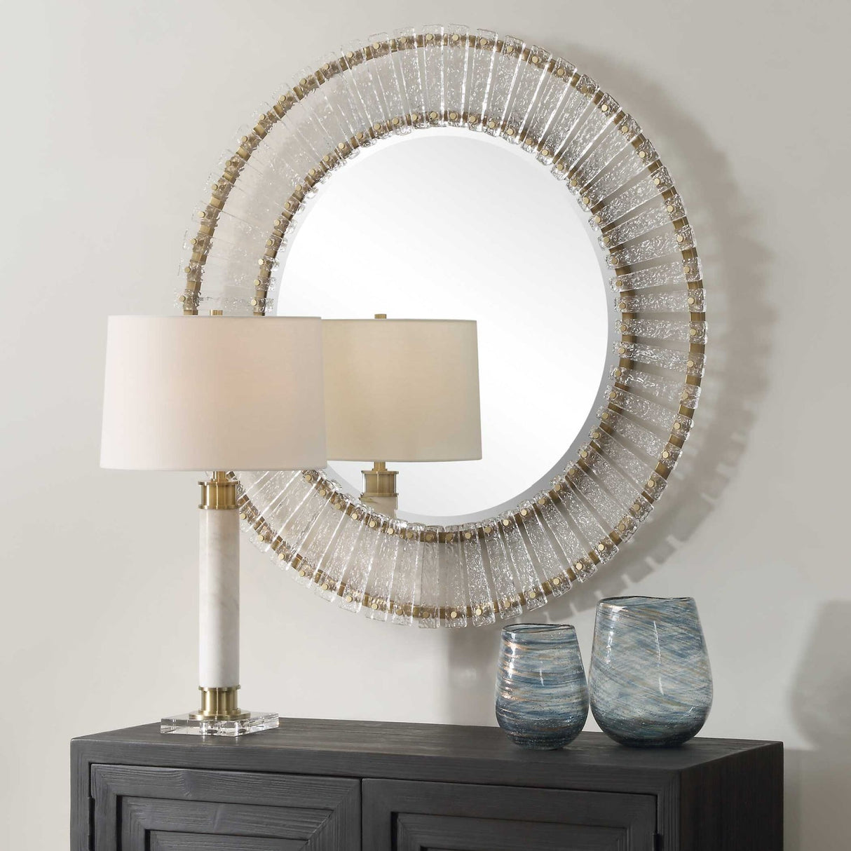 Modern European furniture - Textured Glass Round Mirror - www.oroa.com