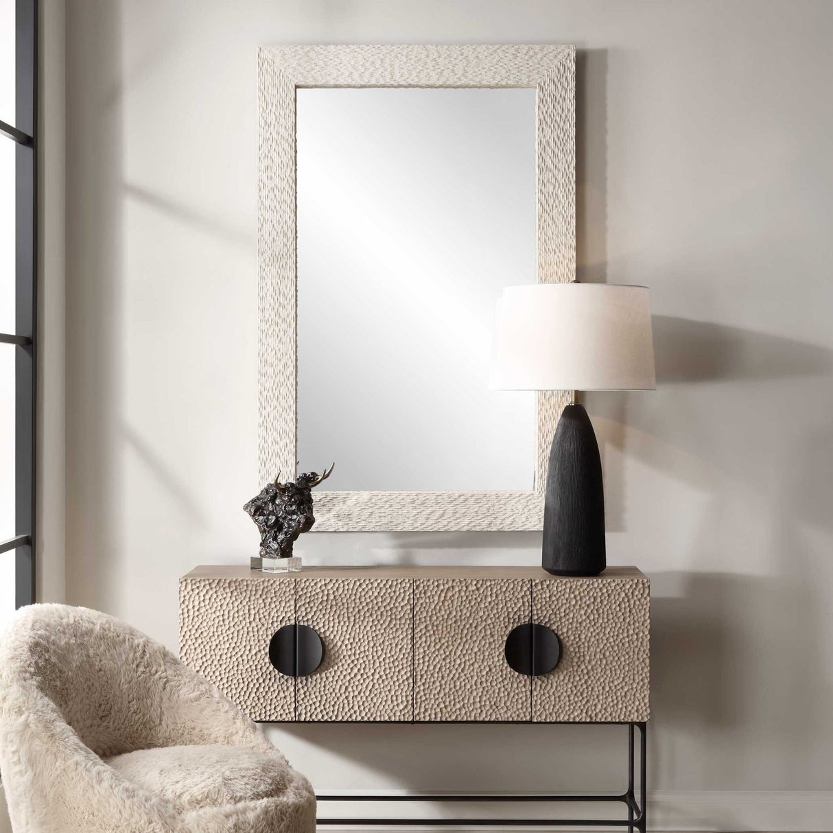Modern European furniture - Cream Man-Made Stone Mirror - www.oroa.com