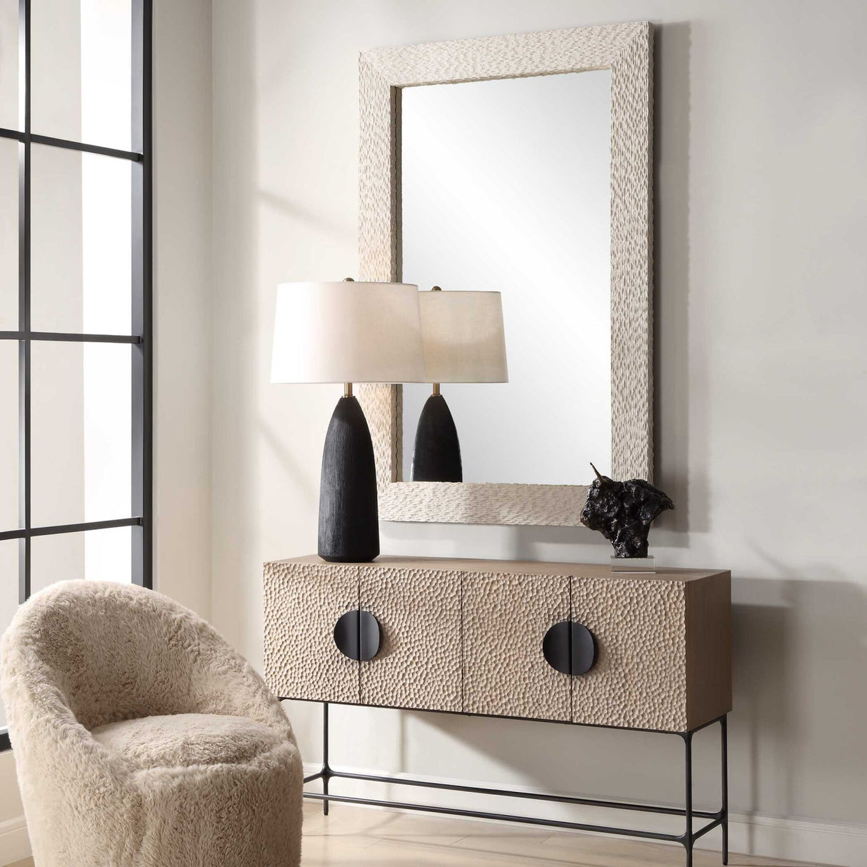Modern European furniture - Cream Man-Made Stone Mirror - www.oroa.com