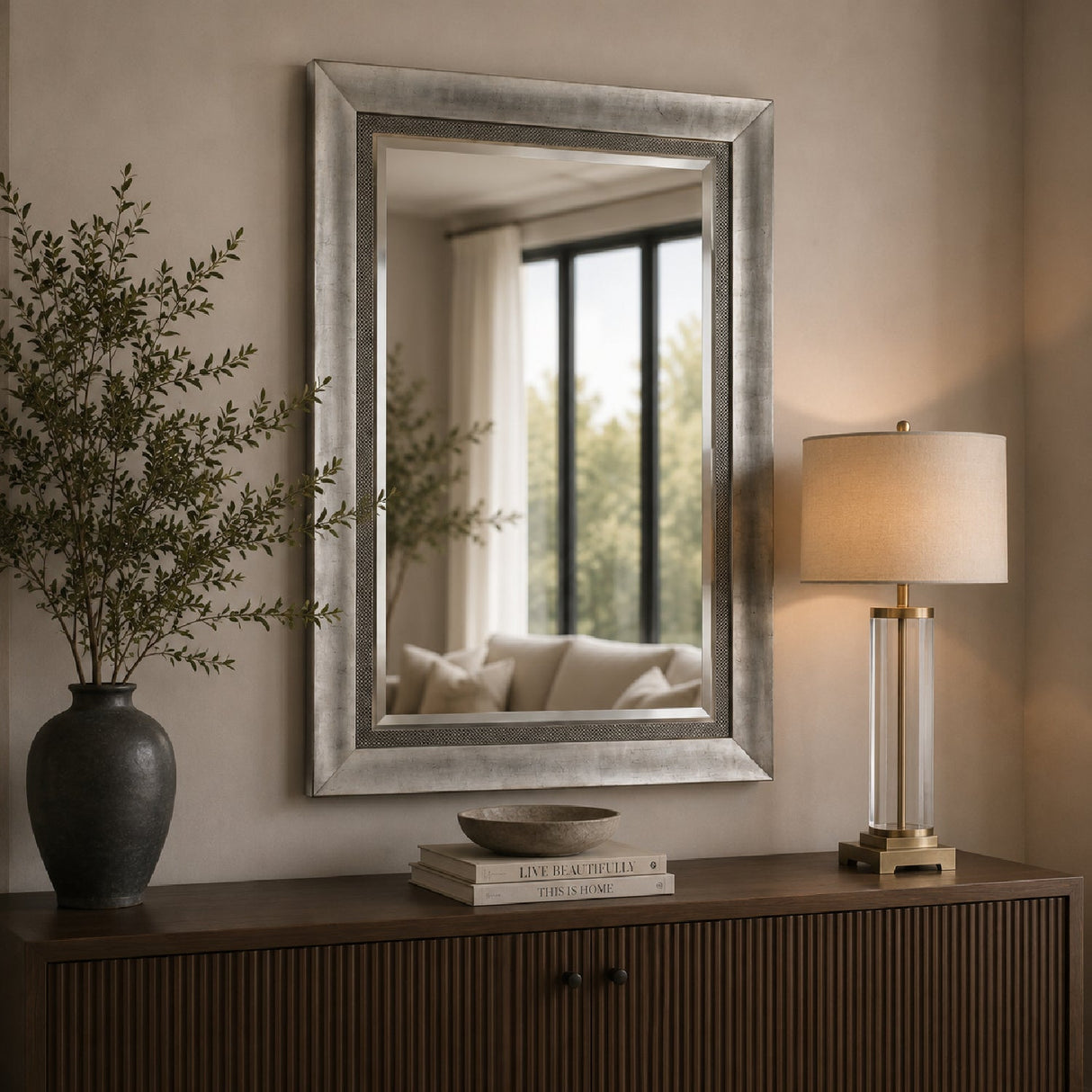 Modern European furniture - Antique Silver Wooden Mirror - www.oroa.com