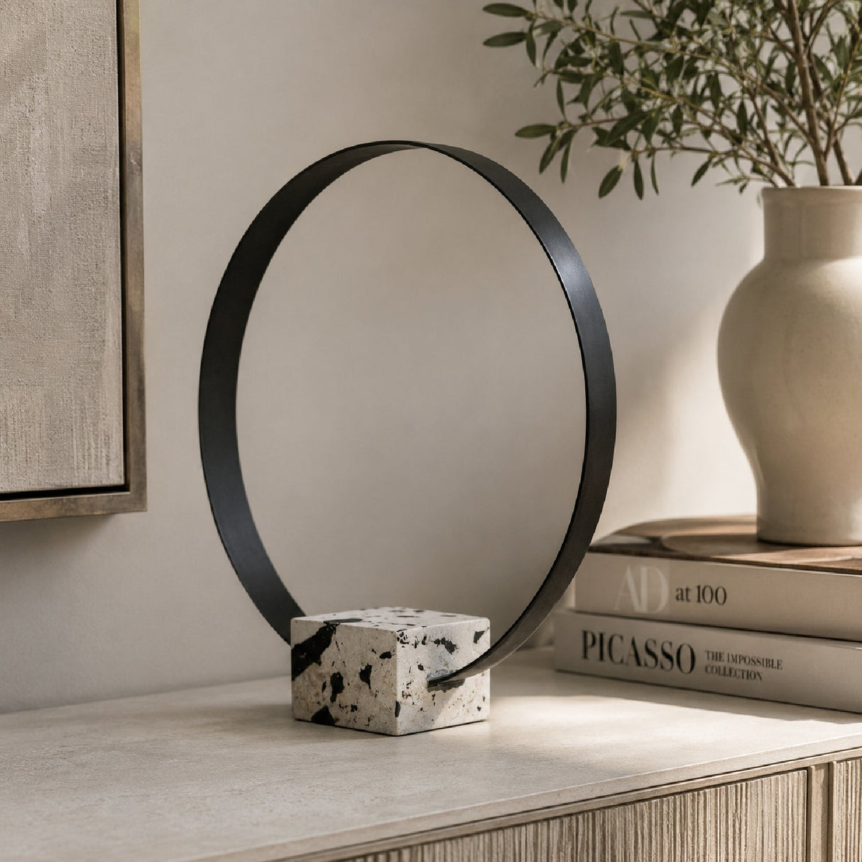 Modern European furniture - Black Circular Metal Sculpture - www.oroa.com