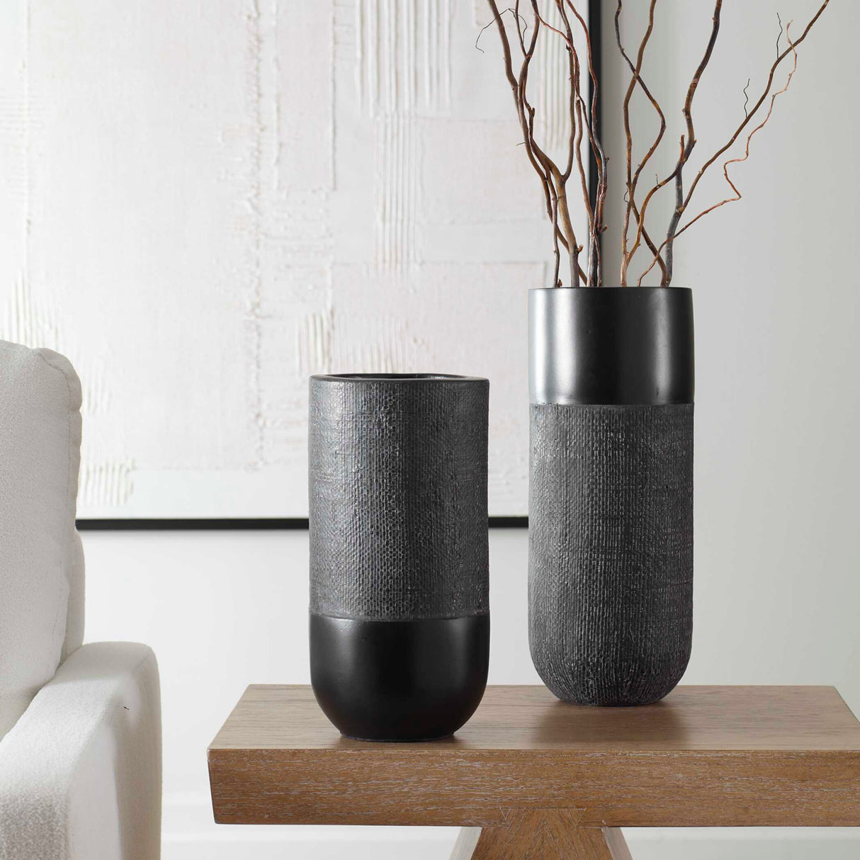 Modern European furniture - Black Terracotta Fabric Vases (2) - www.oroa.com