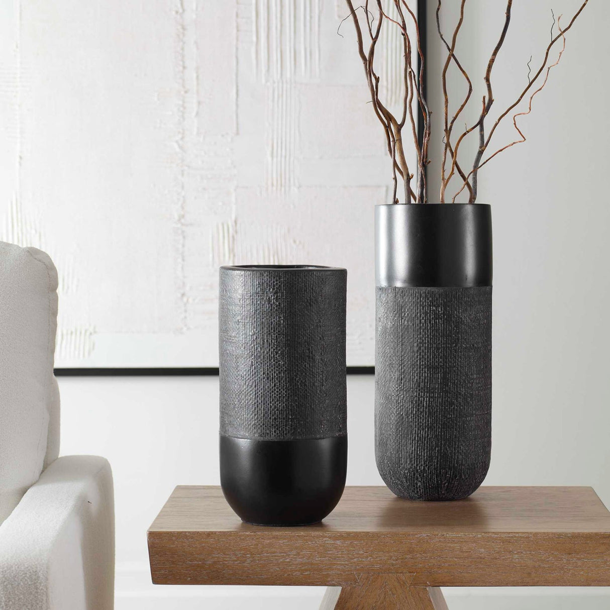 Modern European furniture - Black Terracotta Fabric Vases (2) - www.oroa.com