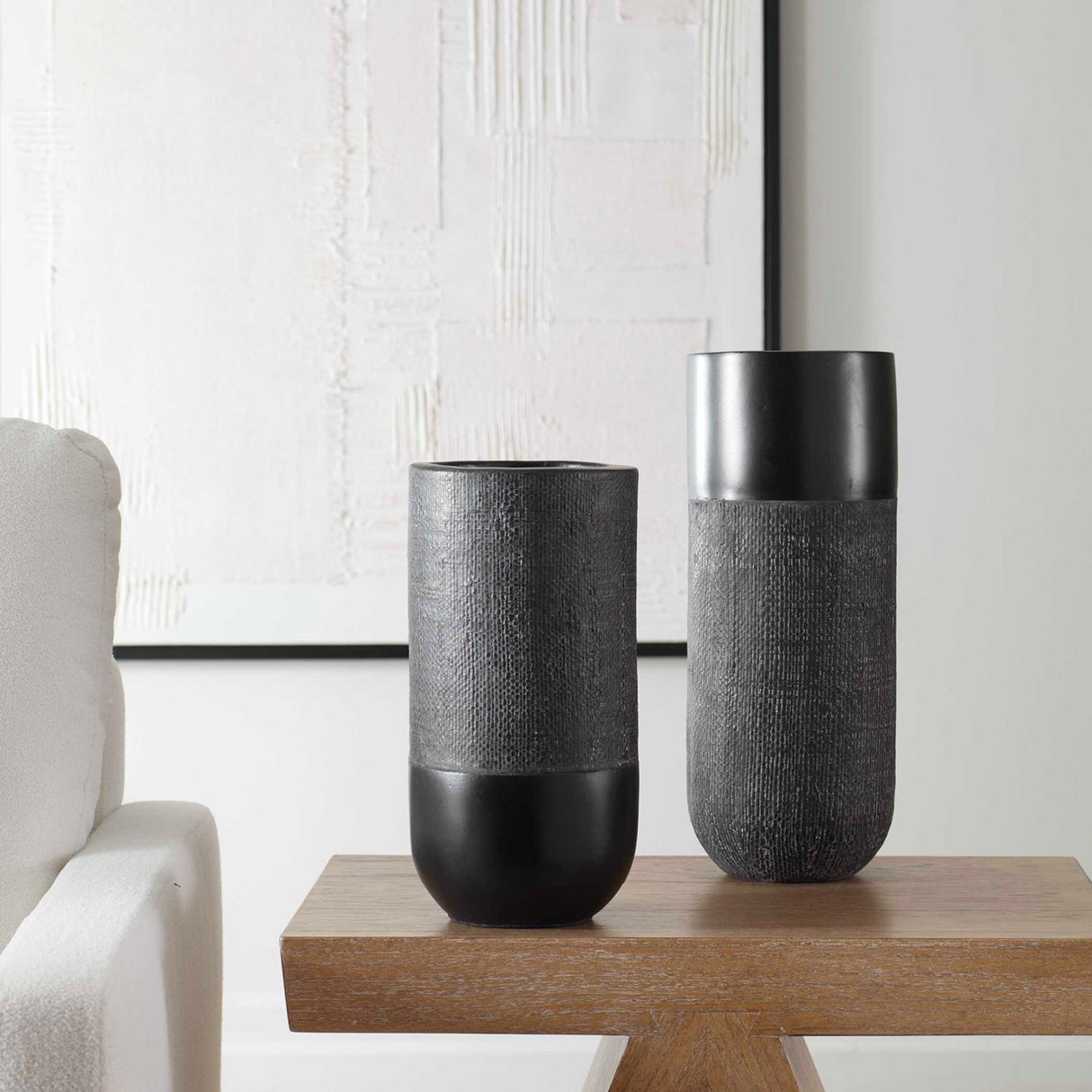 Modern European furniture - Black Terracotta Fabric Vases (2) - www.oroa.com