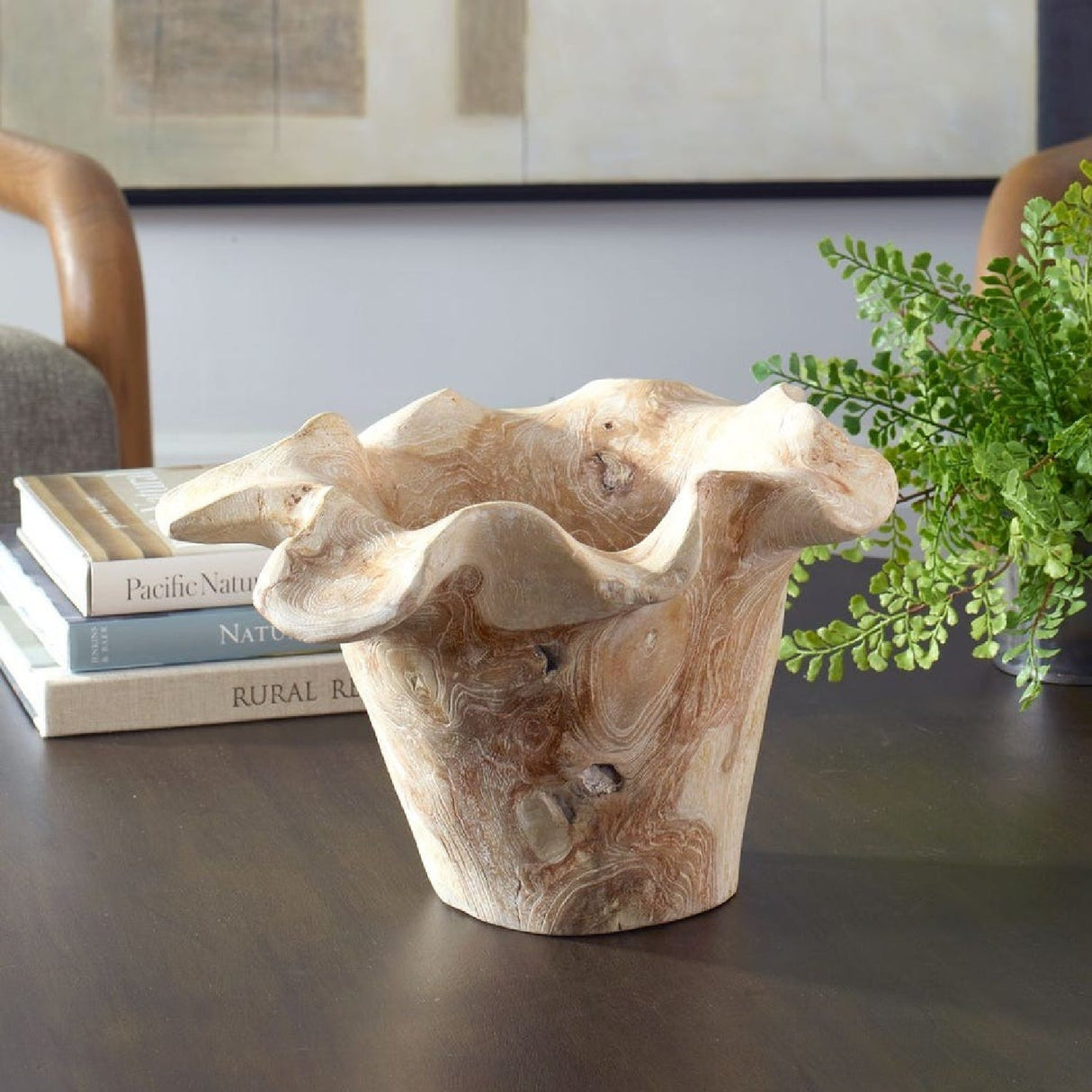 Modern European furniture - Teak Wavy Indoor/Outdoor Bowl - www.oroa.com