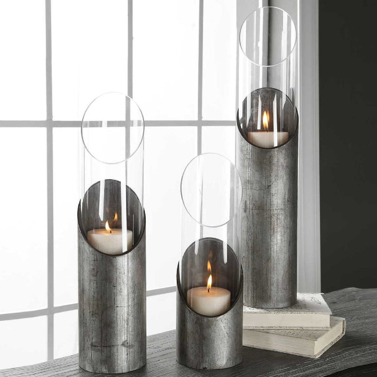 Iron & Glass Cylindrical Candleholders (3) | Uttermost Karter - www.oroa.com