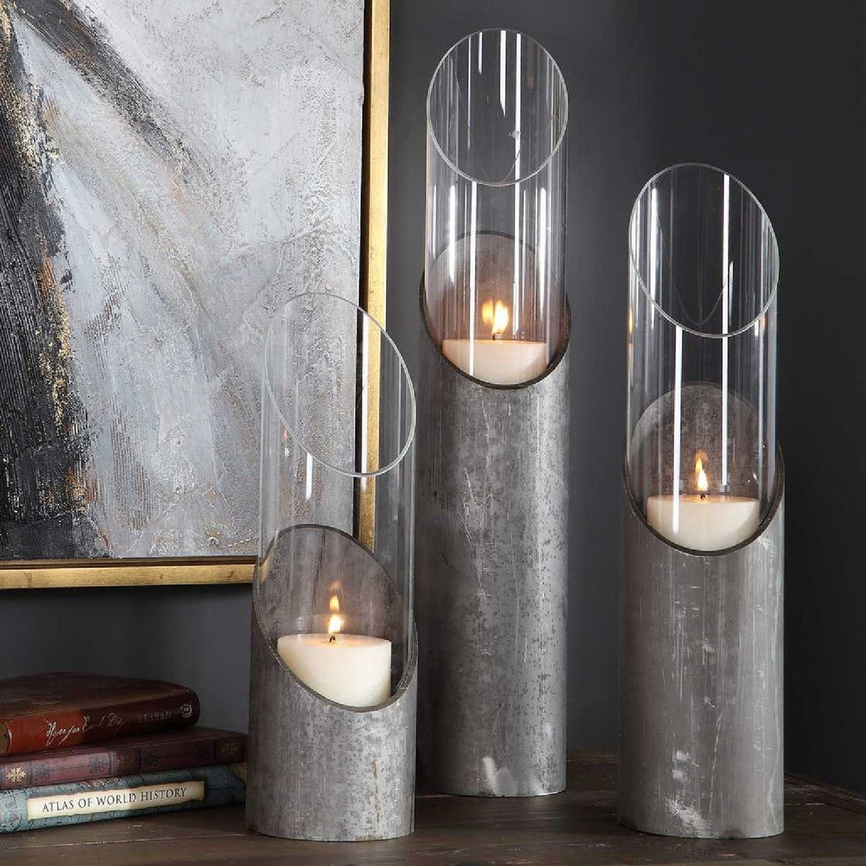 Iron & Glass Cylindrical Candleholders (3) | Uttermost Karter - www.oroa.com