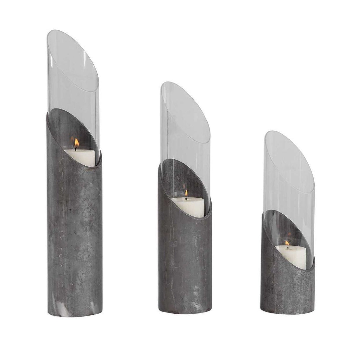 Iron & Glass Cylindrical Candleholders (3) | Uttermost Karter - www.oroa.com