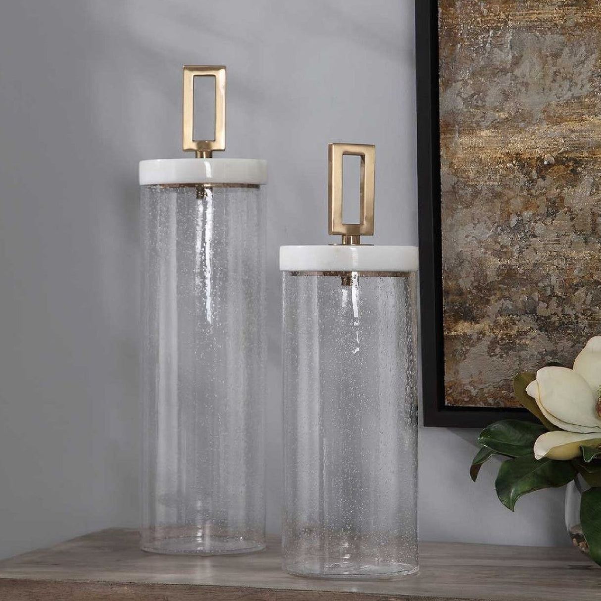 Seeded Glass Cylindrical Containers (2) | Uttermost Hayworth - www.oroa.com
