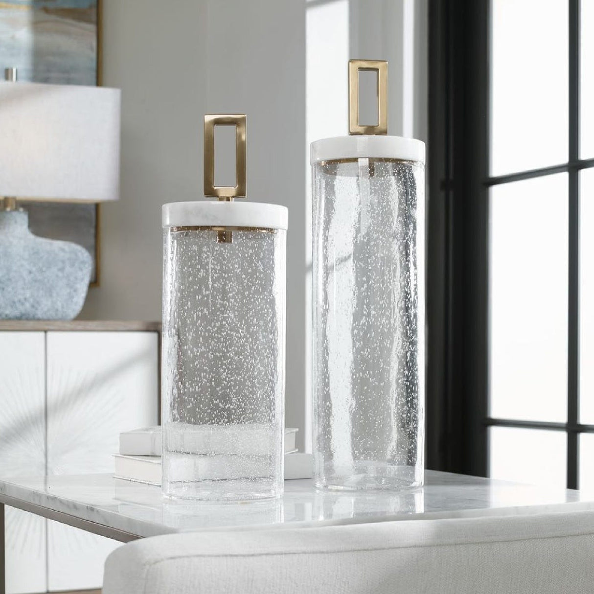 Seeded Glass Cylindrical Containers (2) | Uttermost Hayworth - www.oroa.com