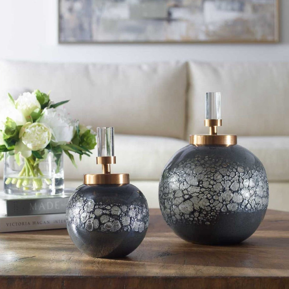Iridescent Blue-Gray Glass Bottles (2) | Uttermost Cessair - www.oroa.com