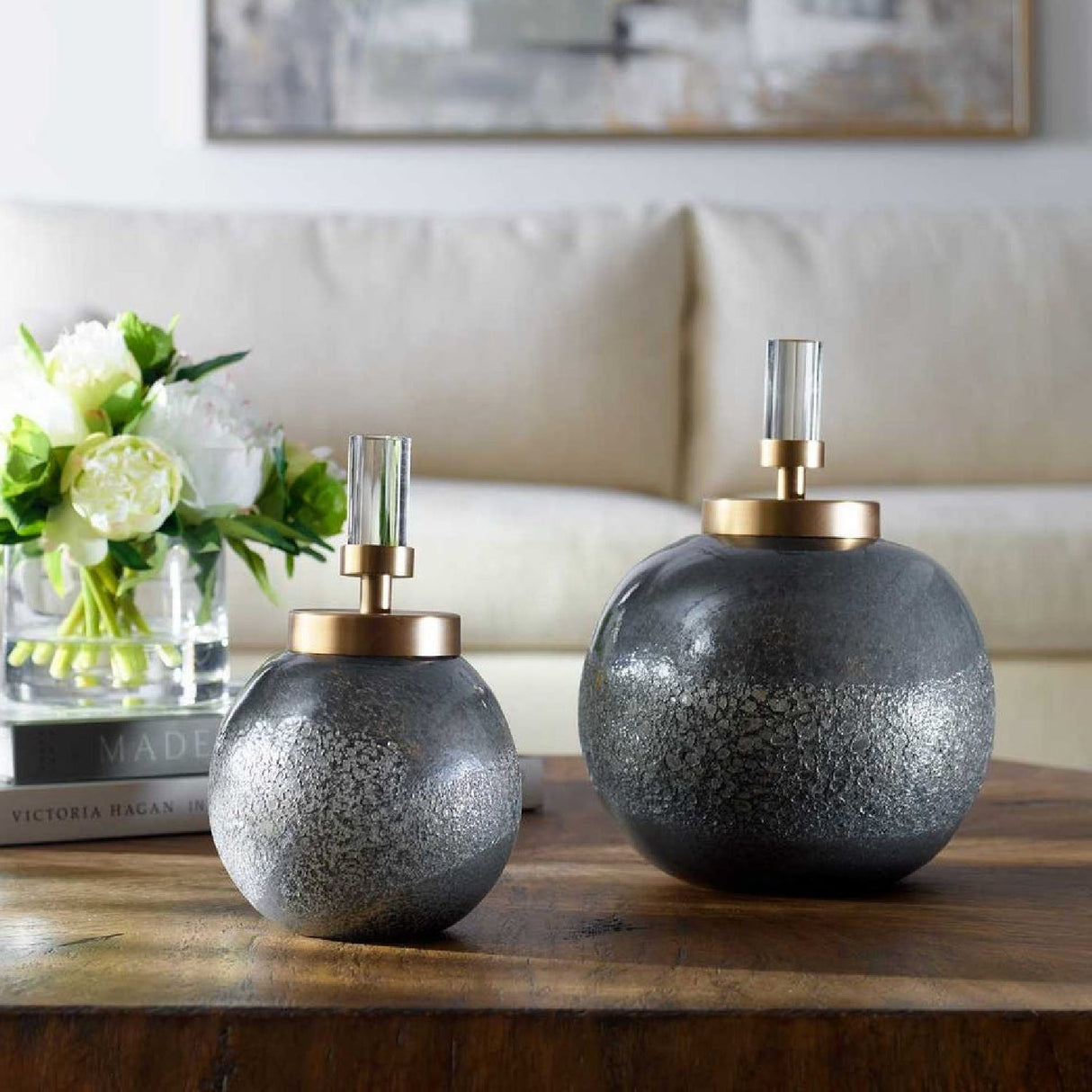 Iridescent Blue-Gray Glass Bottles (2) | Uttermost Cessair - www.oroa.com