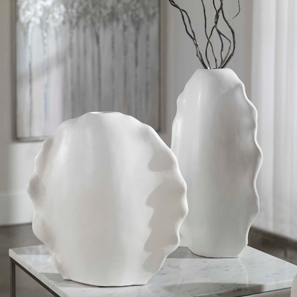Modern European furniture - White Ceramic Indoor/Outdoor Vases (2) - www.oroa.com