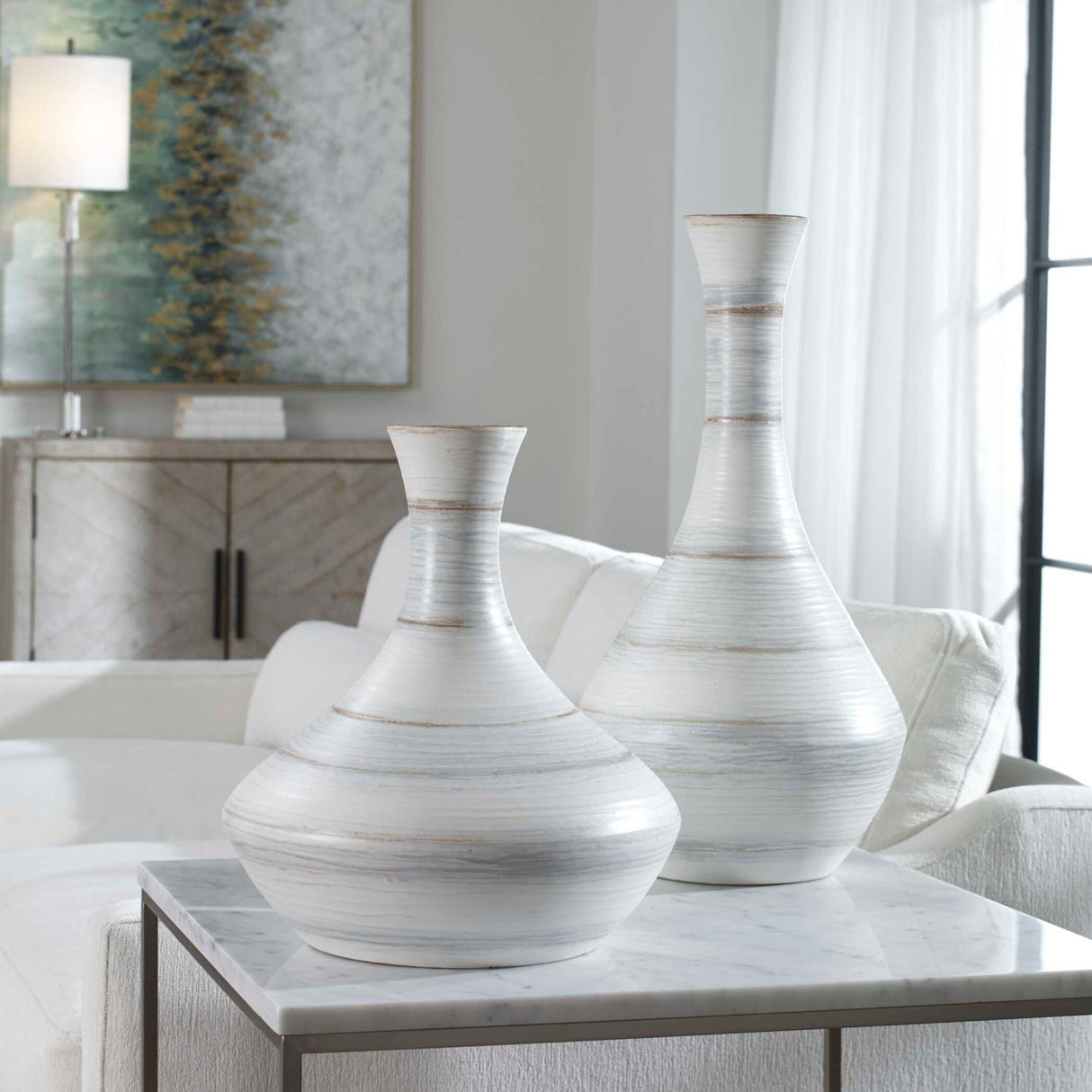 Modern European furniture - Striped Ceramic Indoor/Outdoor Vases (2) - www.oroa.com