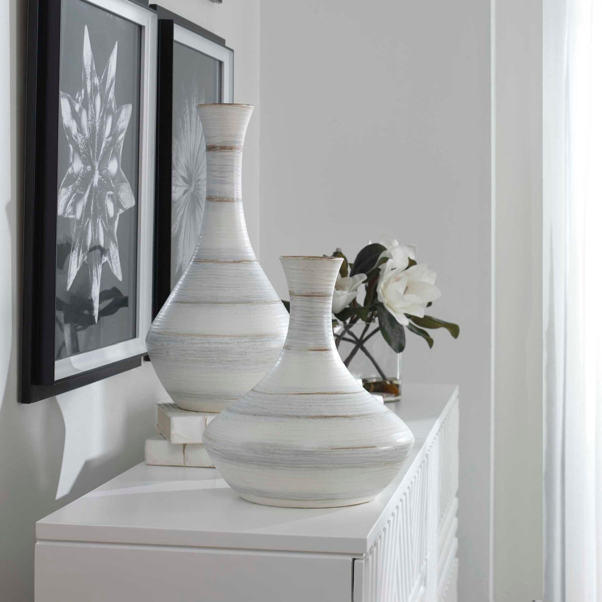 Modern European furniture - Striped Ceramic Indoor/Outdoor Vases (2) - www.oroa.com