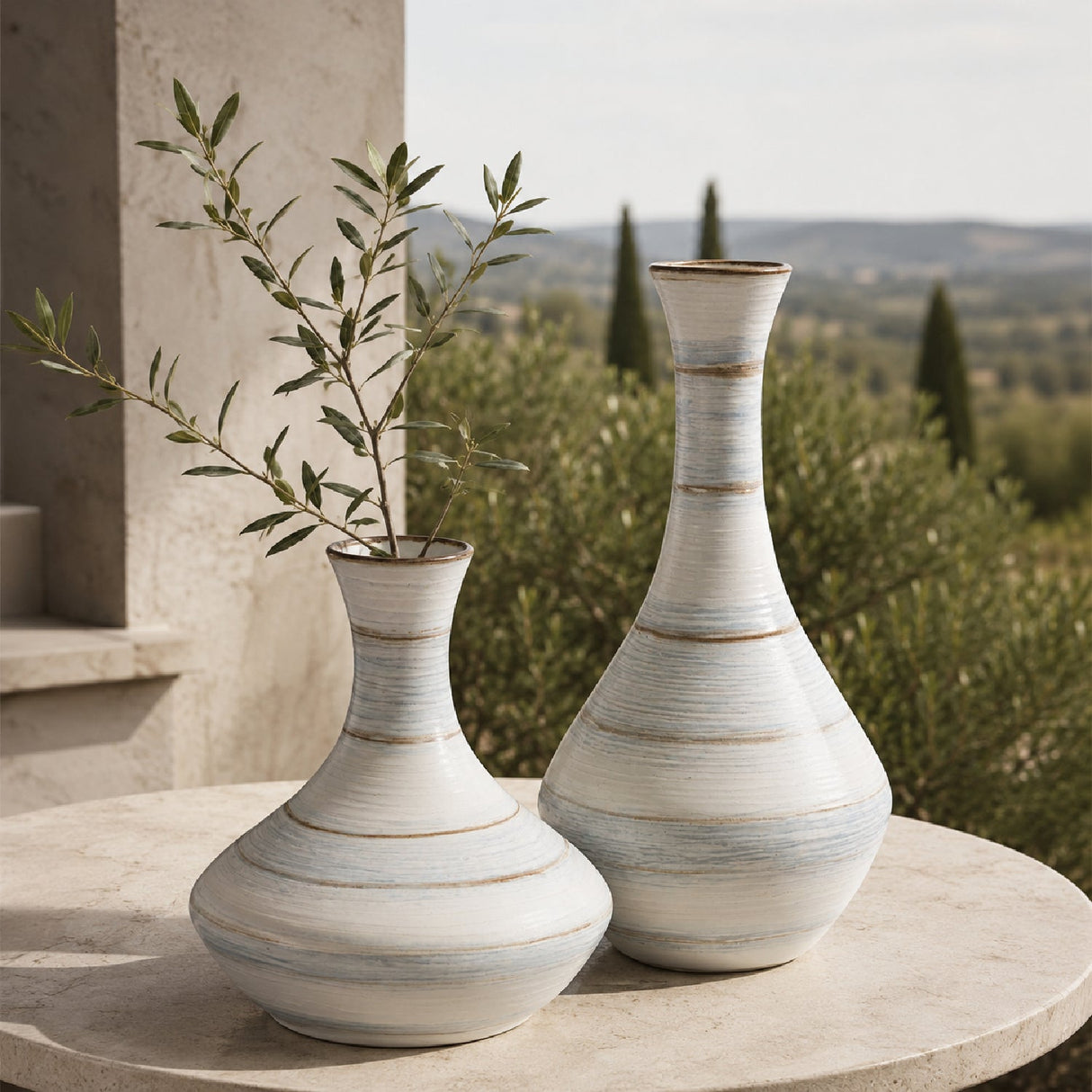 Modern European furniture - Striped Ceramic Indoor/Outdoor Vases (2) - www.oroa.com