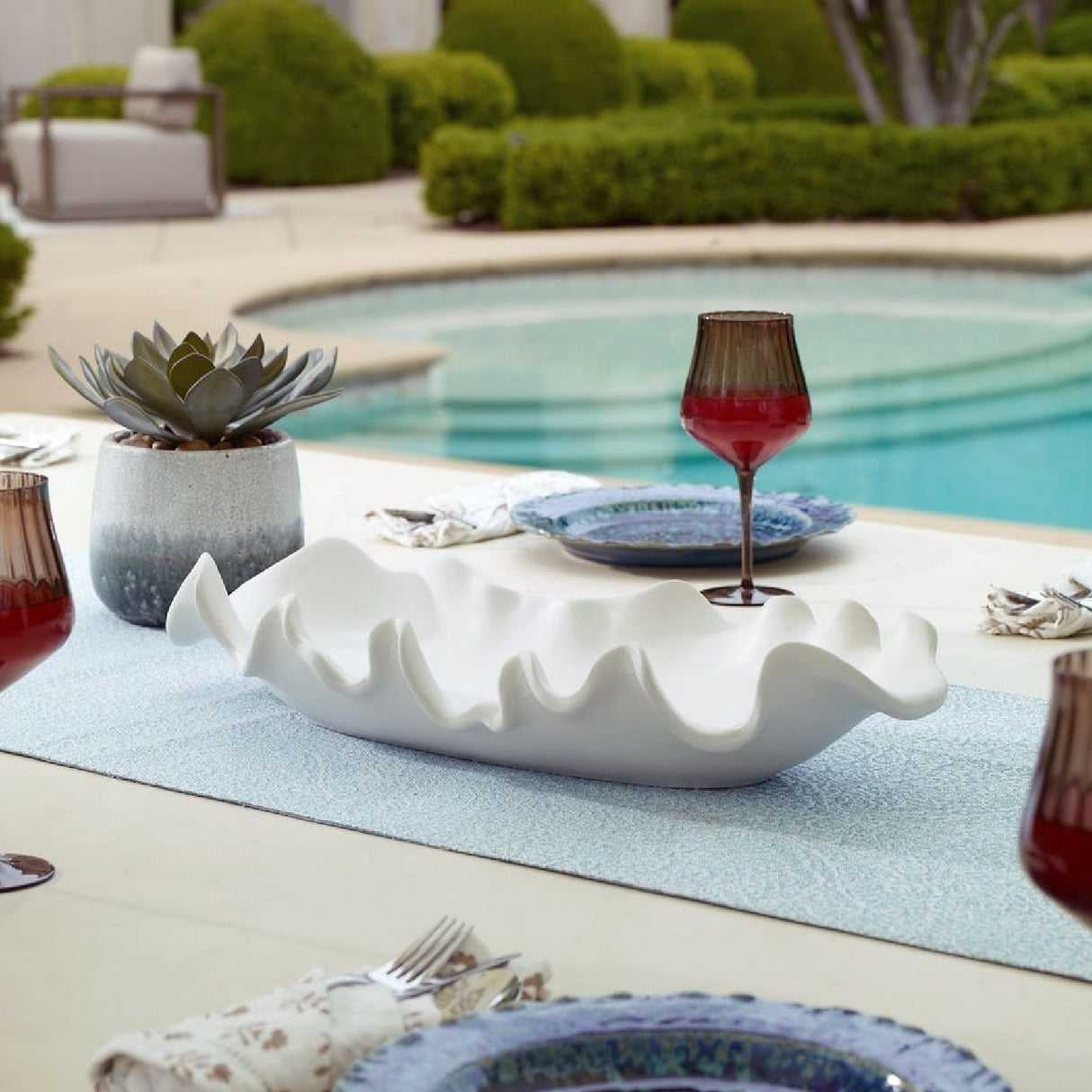 Ceramic Curve-Edged Indoor/Outdoor Bowl | Uttermost Ruffled Feathers
