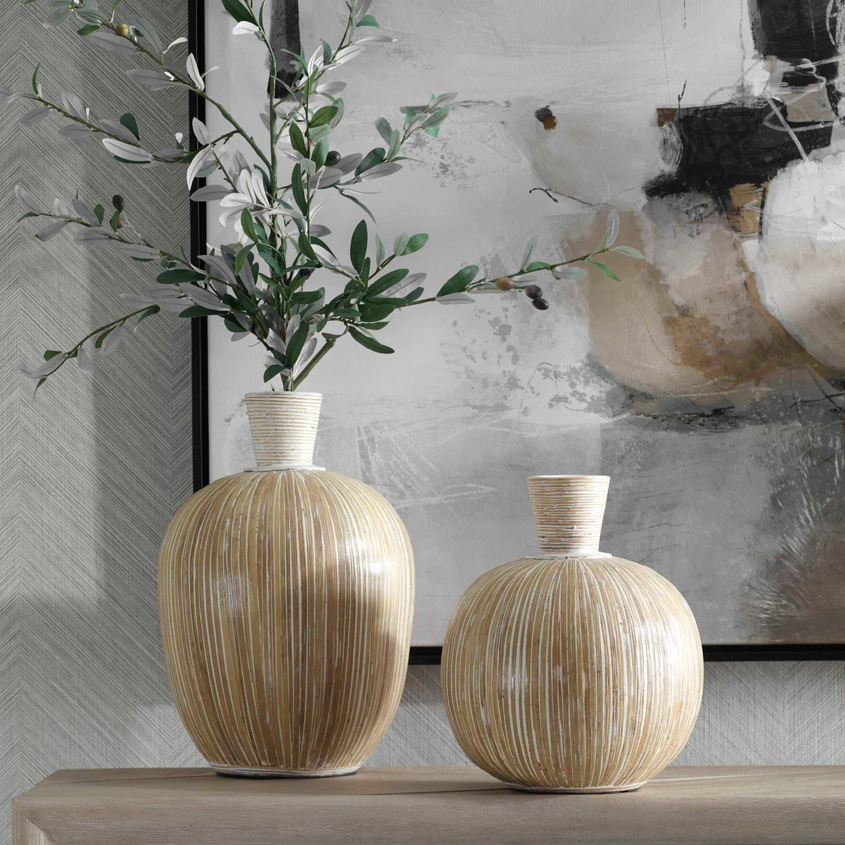 Modern European furniture - Terracotta Striped Vases (2) - www.oroa.com